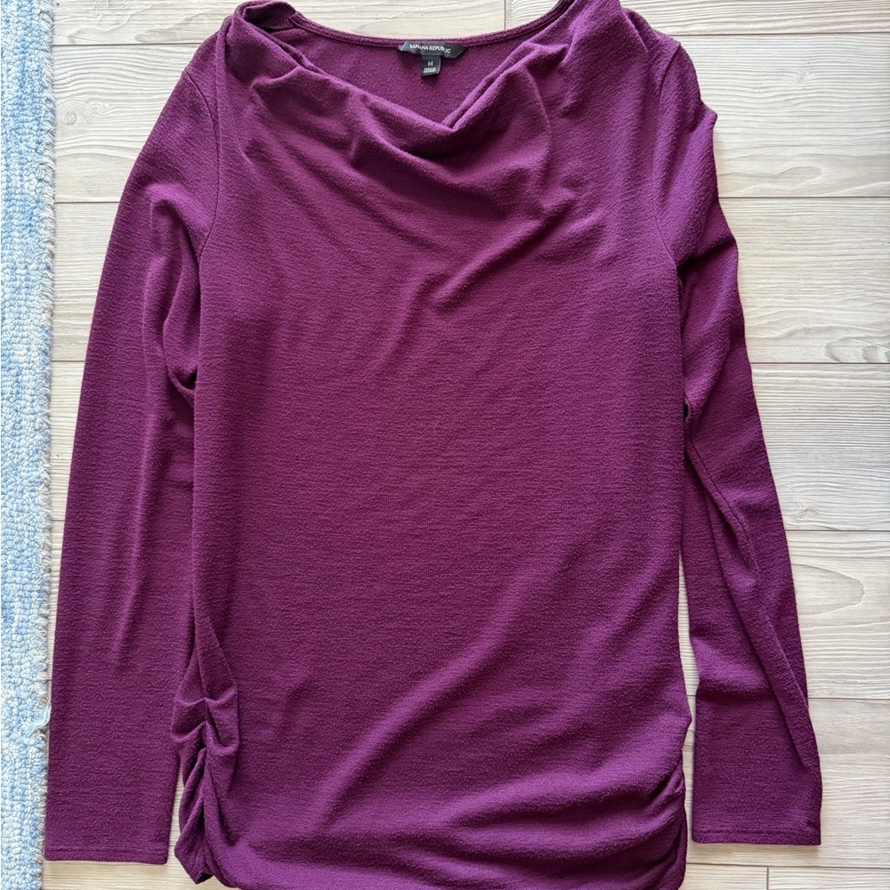 Banana Republic Long-Sleeve Draped Neck Top - Plum